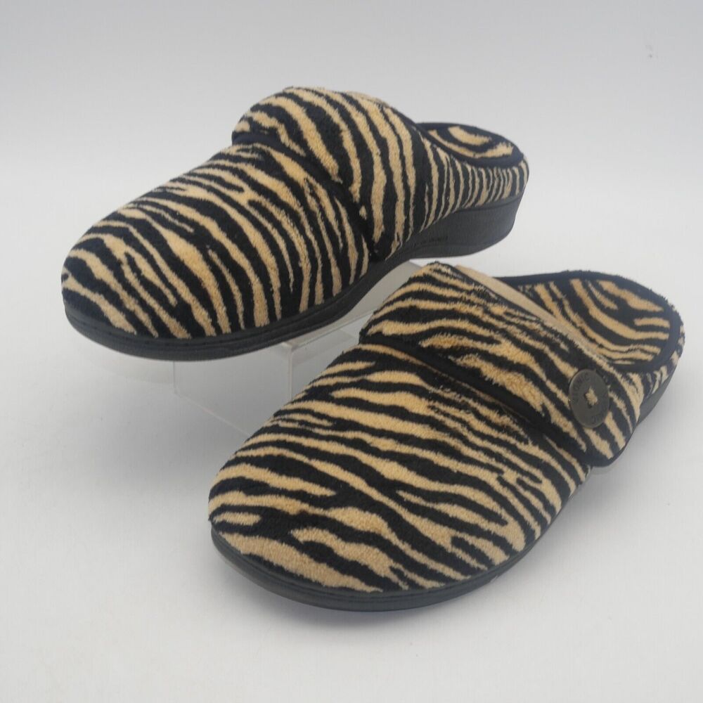 VIONIC Women's 9 Indulge Sadie Slippers  Slip On Tiger Print Arch Support NEW